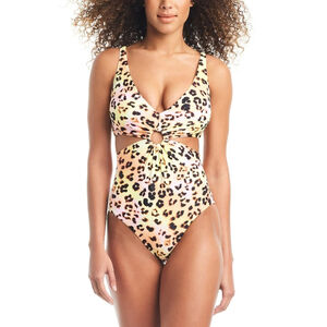 Bar III Women's Large Multicolor Animal-Print O-Ring Monokini Swimsuit NWT